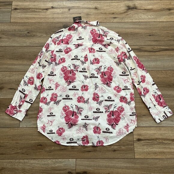 Women's Wes and Willy Button Up Shirt SZ Large Georgia Sports Floral Blouse - Picture 11 of 12